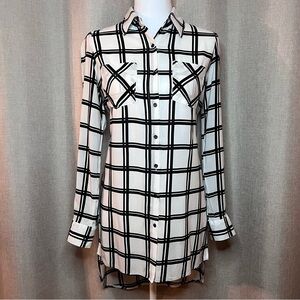 Wet Seal Plaid Button-Down Tunic Shirt White Black Long Sleeve Women’s Sz. S